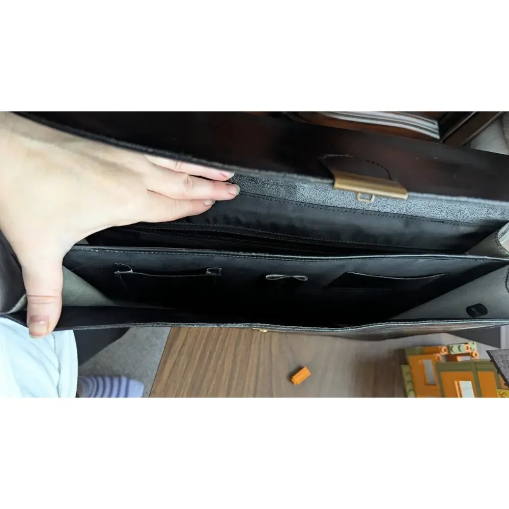 Amiet Swiss Leather Briefcase Portfolio Attache Bag Black Vtg Business